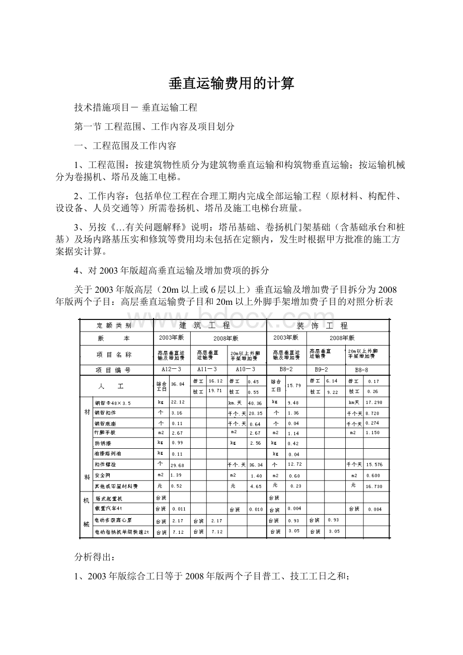 垂直运输费用的计算Word文件下载.docx