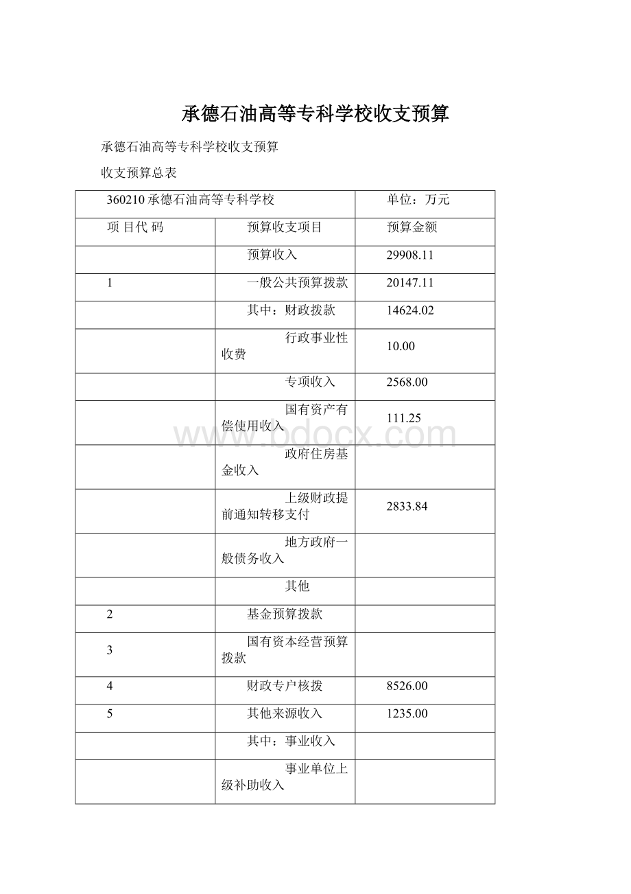 承德石油高等专科学校收支预算Word文档下载推荐.docx