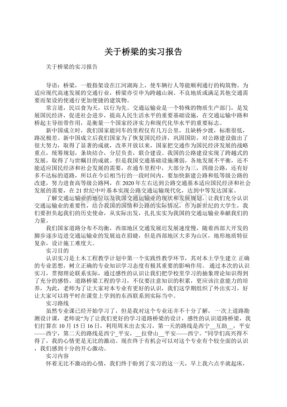 关于桥梁的实习报告.docx_第1页