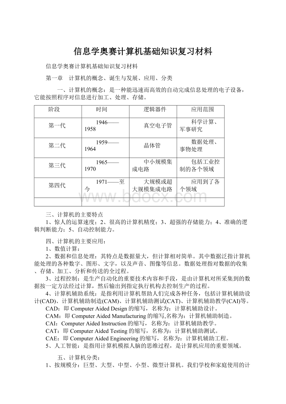 信息学奥赛计算机基础知识复习材料Word文档格式.docx