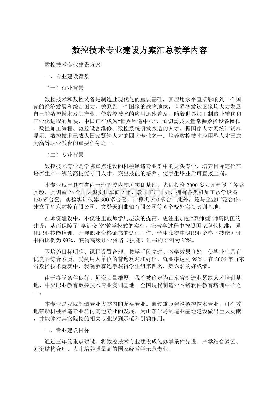 数控技术专业建设方案汇总教学内容.docx_第1页