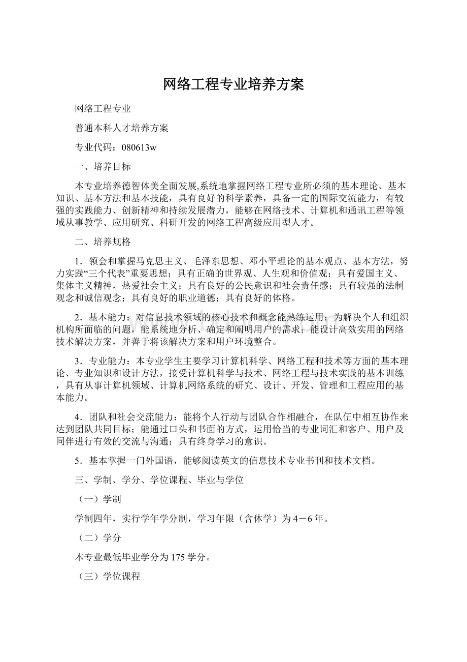 网络工程专业培养方案Word格式文档下载.docx