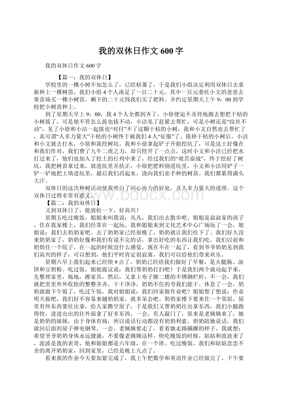 我的双休日作文600字Word文件下载.docx_第1页