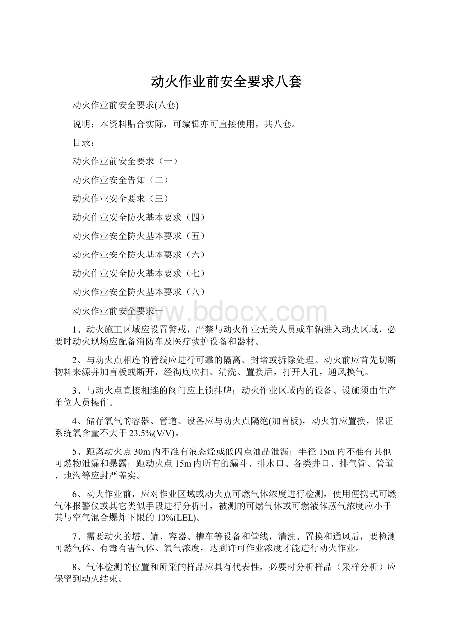 动火作业前安全要求八套文档格式.docx