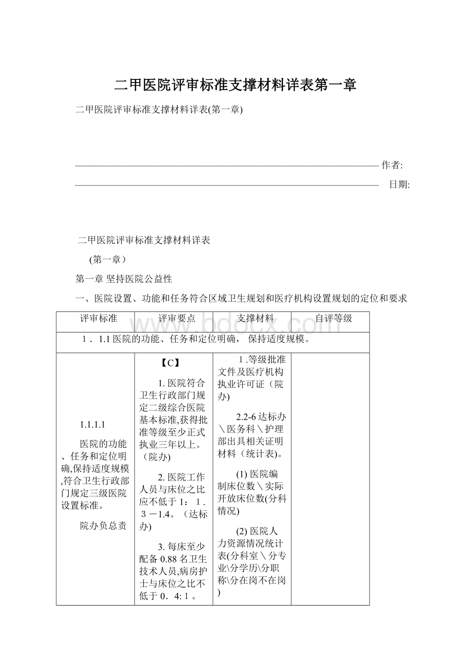 二甲医院评审标准支撑材料详表第一章Word格式文档下载.docx_第1页