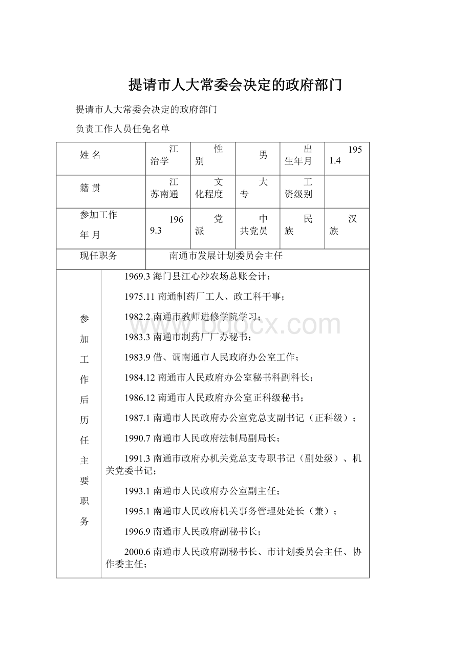 提请市人大常委会决定的政府部门Word文档格式.docx_第1页