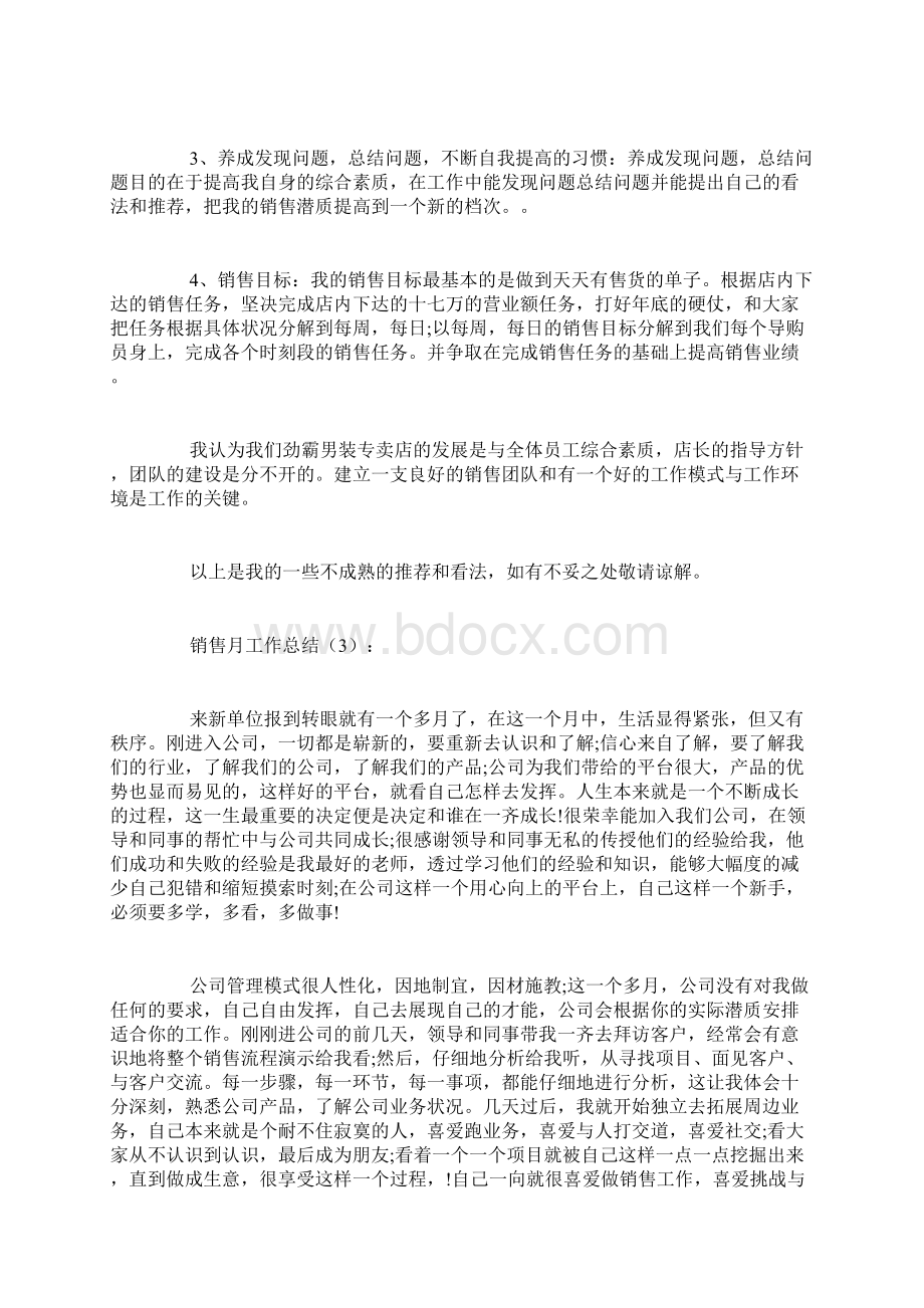 销售月工作总结10篇Word格式文档下载.docx_第3页