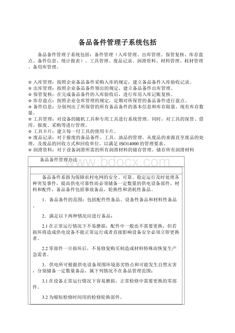 备品备件管理子系统包括.docx