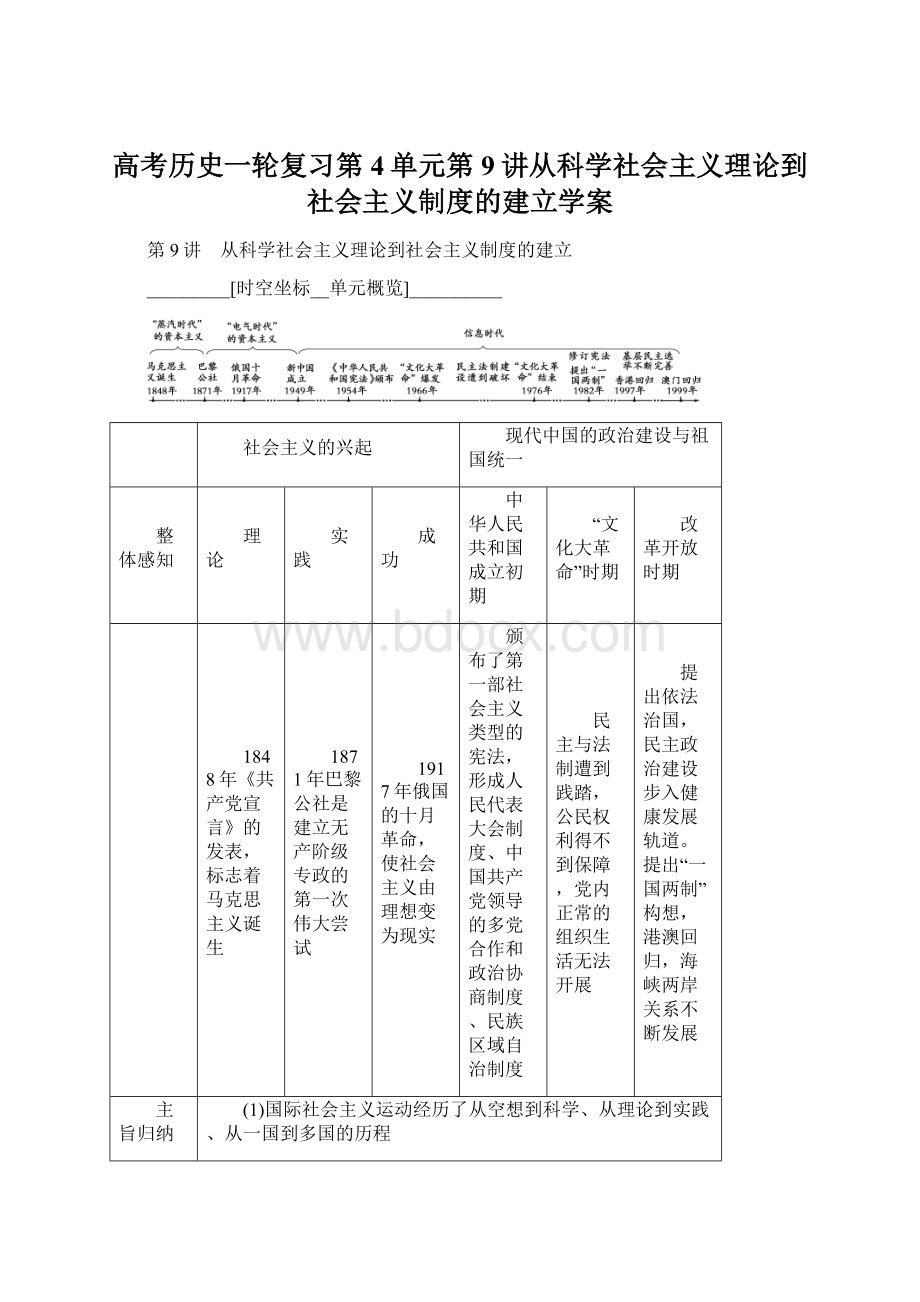 高考历史一轮复习第4单元第9讲从科学社会主义理论到社会主义制度的建立学案.docx