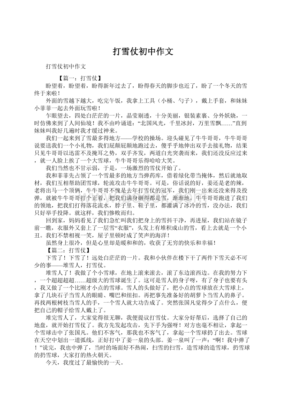 打雪仗初中作文Word下载.docx_第1页