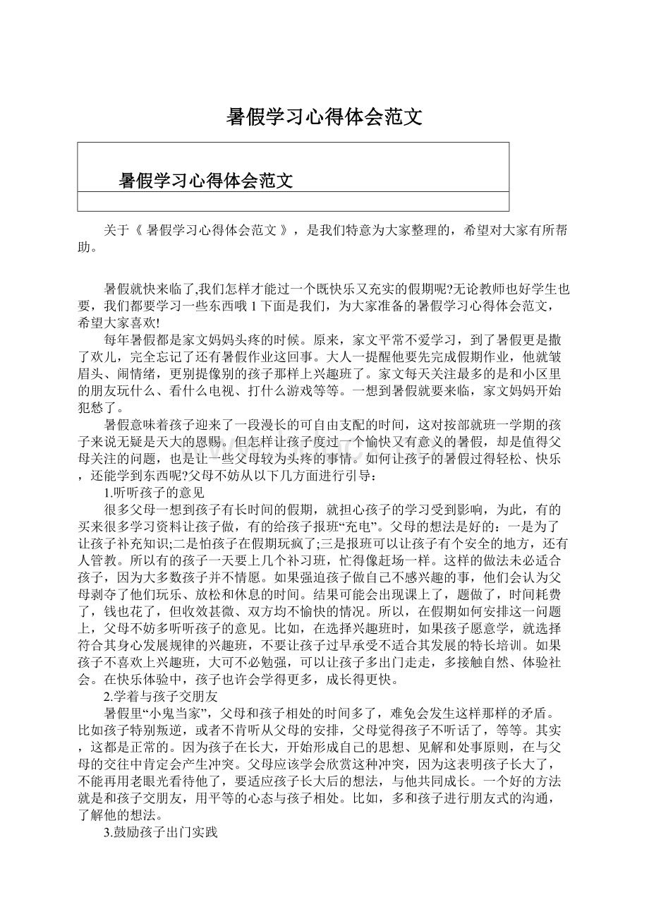 暑假学习心得体会范文文档格式.docx