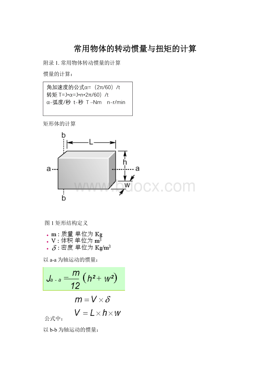 常用物体的转动惯量与扭矩的计算Word下载.docx