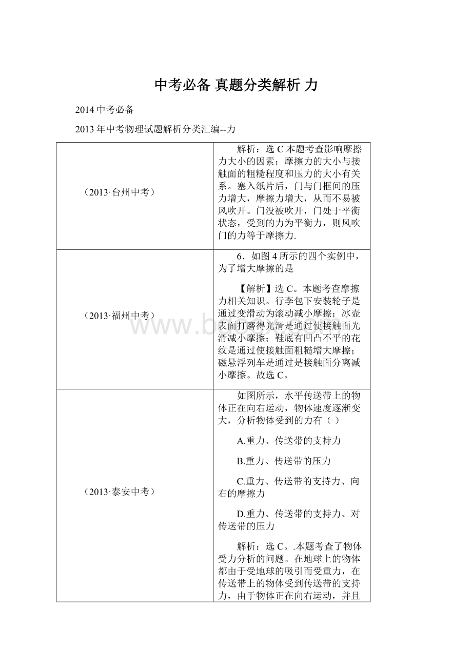 中考必备 真题分类解析 力Word格式文档下载.docx