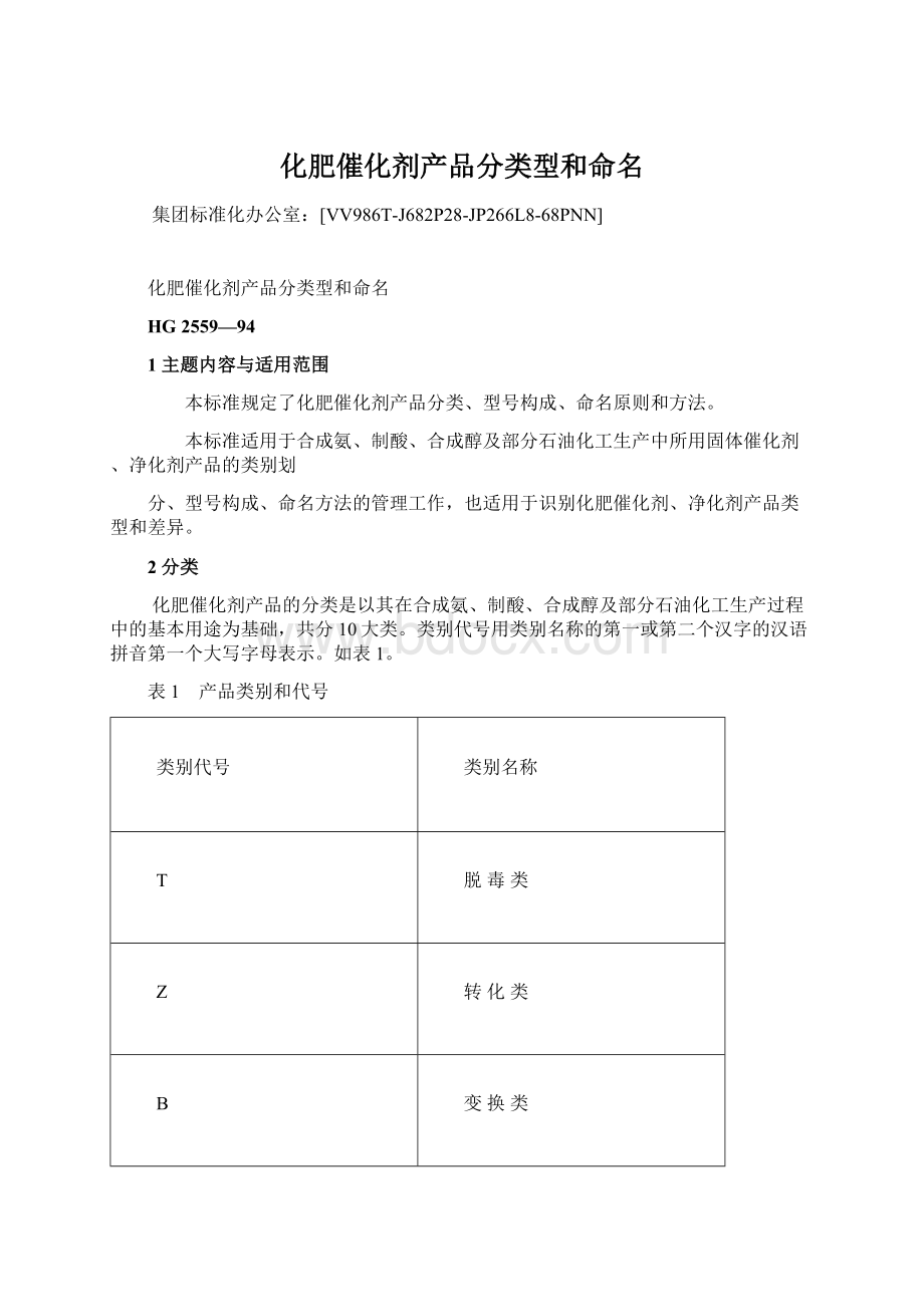 化肥催化剂产品分类型和命名.docx_第1页