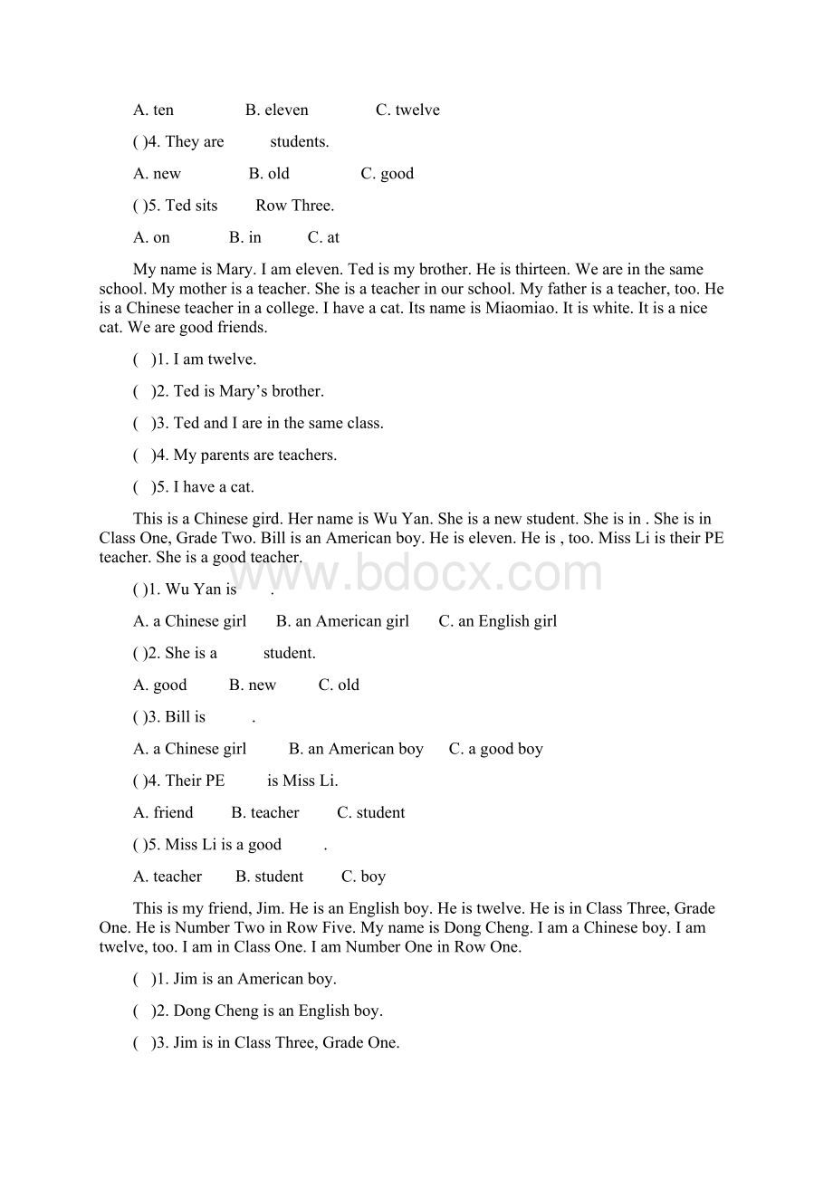 PEP小学英语五年级上学期阅读理解题专项训练Word格式.docx_第2页