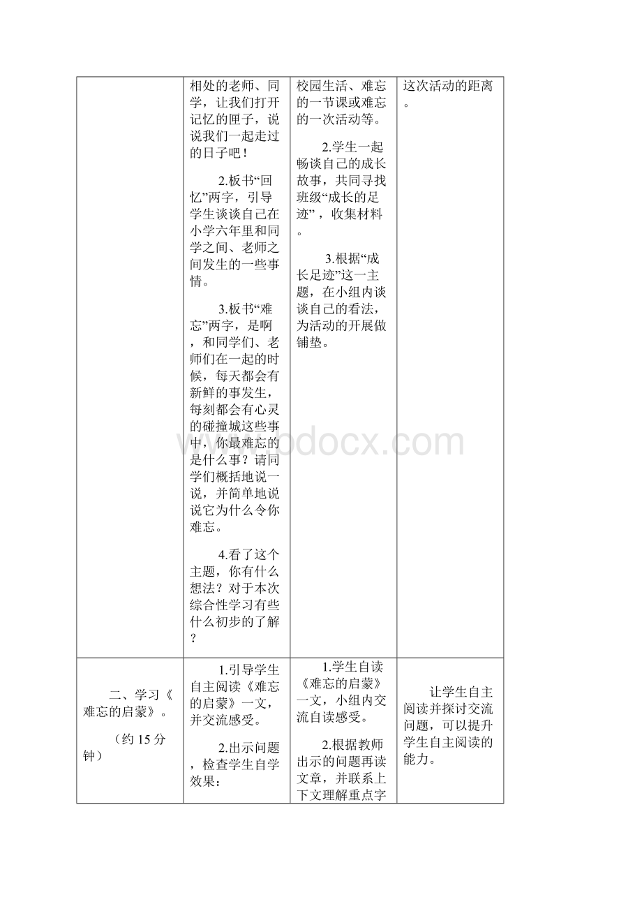 人教新课标六年级下册语文教案综合性学习难忘小学生活成长足迹.docx_第2页