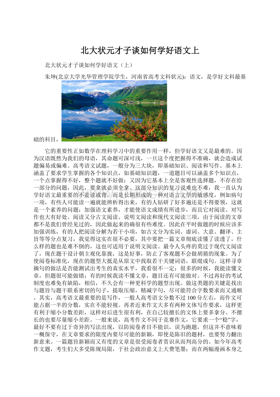 北大状元才子谈如何学好语文上Word文档下载推荐.docx