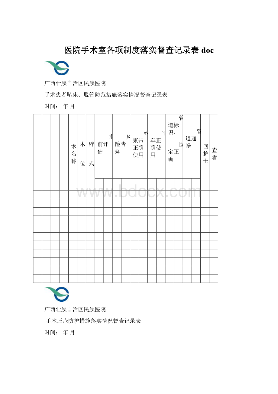 医院手术室各项制度落实督查记录表doc.docx_第1页