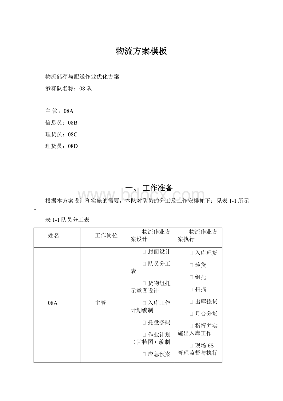 物流方案模板Word下载.docx_第1页