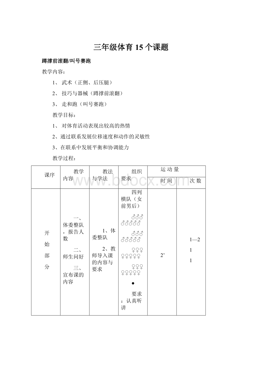 三年级体育15个课题.docx_第1页