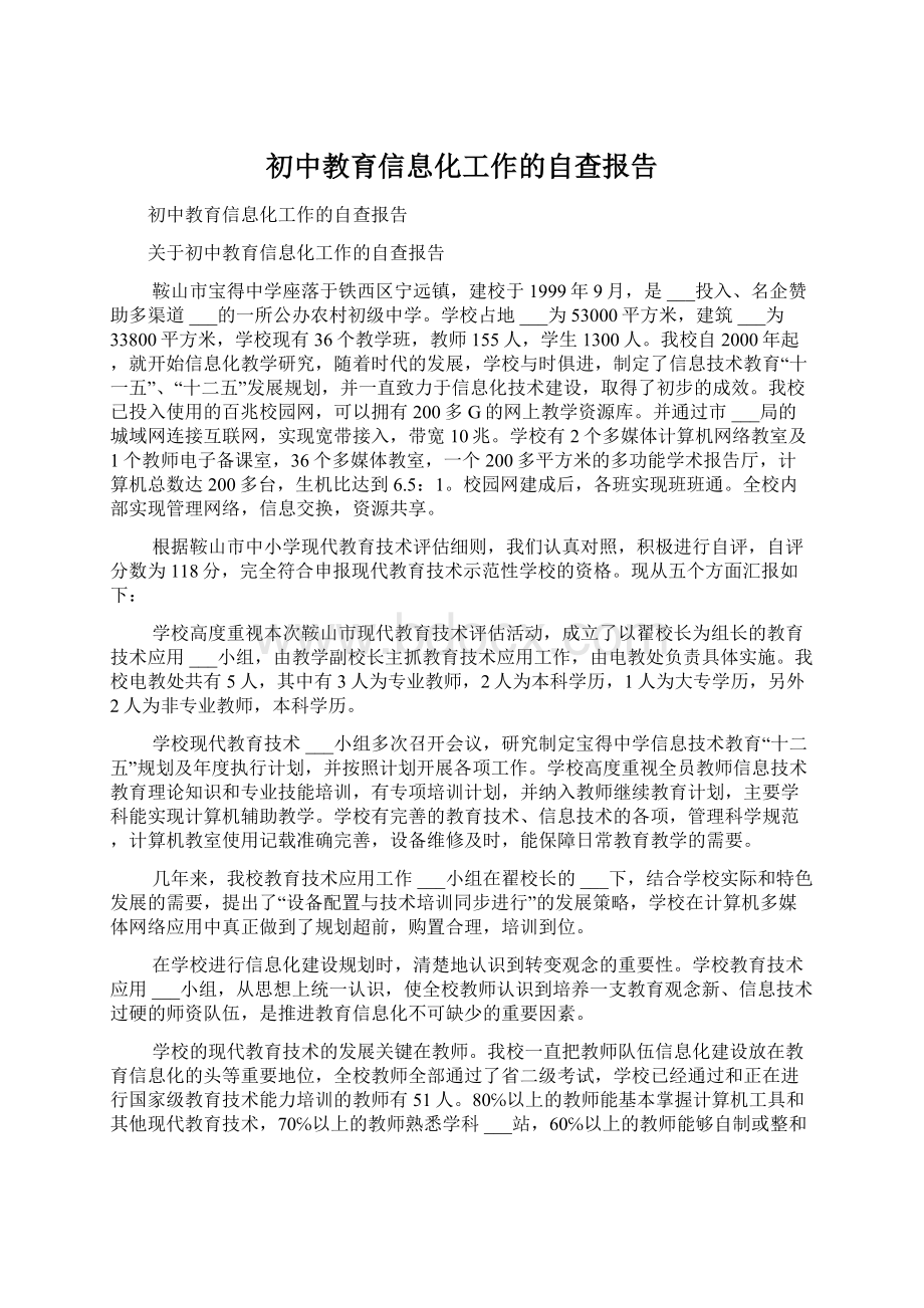 初中教育信息化工作的自查报告.docx