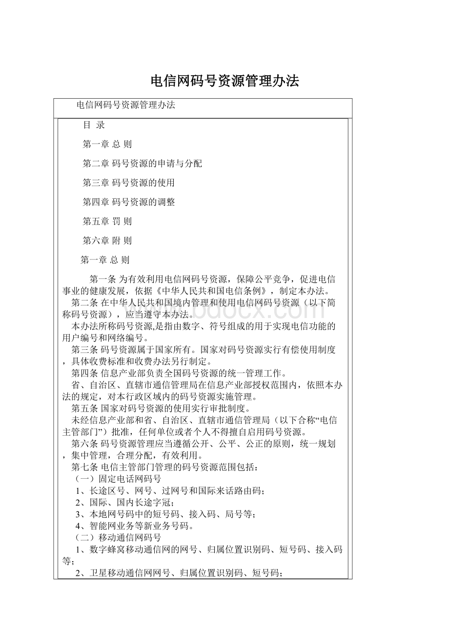 电信网码号资源管理办法.docx