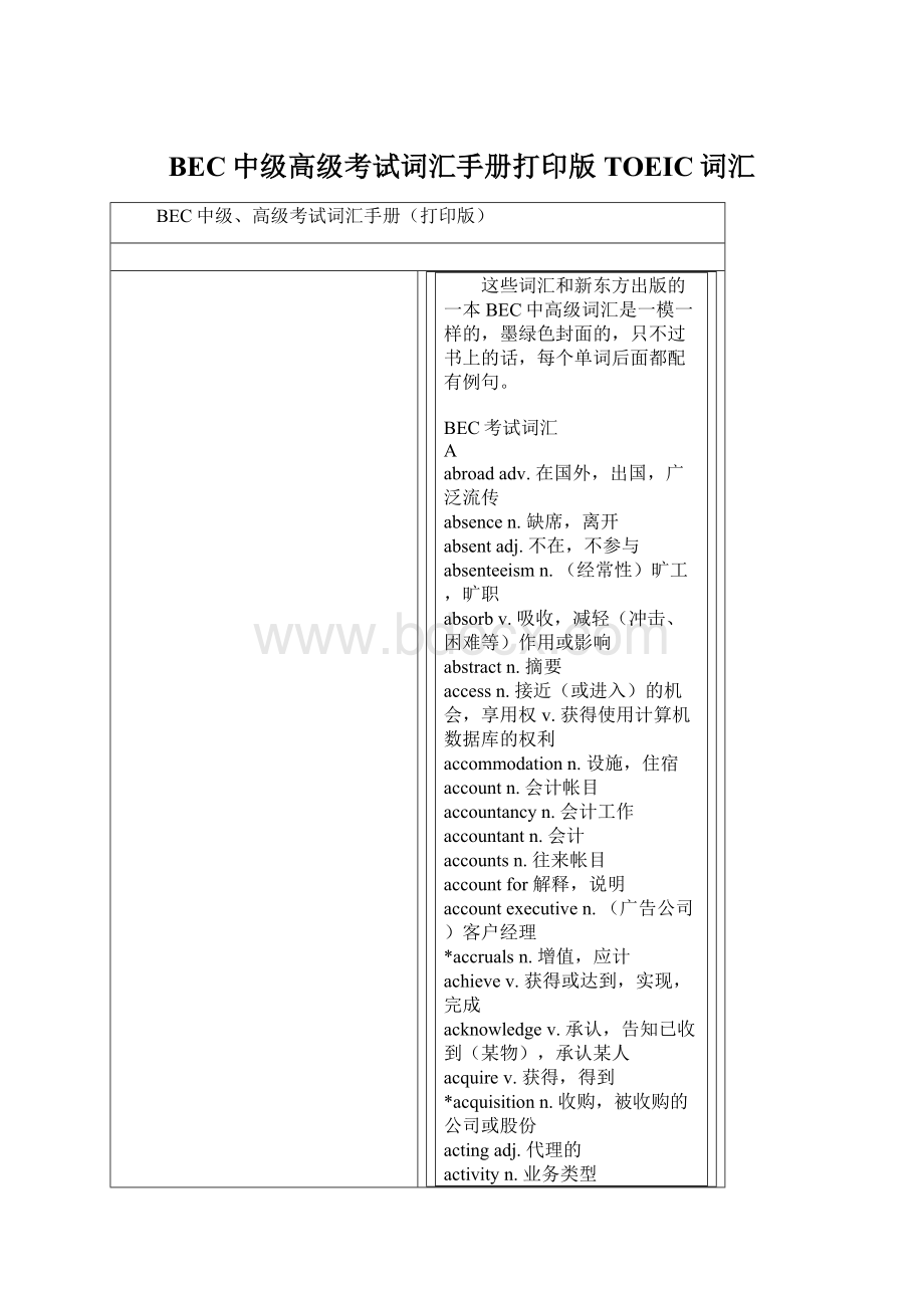 BEC中级高级考试词汇手册打印版TOEIC词汇Word文档下载推荐.docx_第1页