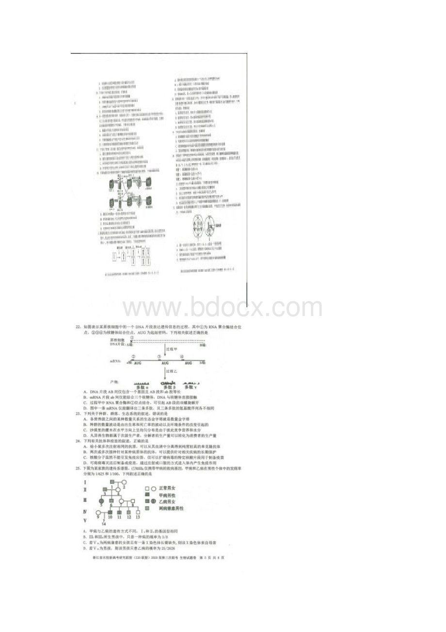 届浙江省名校新高考研究联盟Z20联盟高三第三次联考生物试题扫描版.docx_第3页