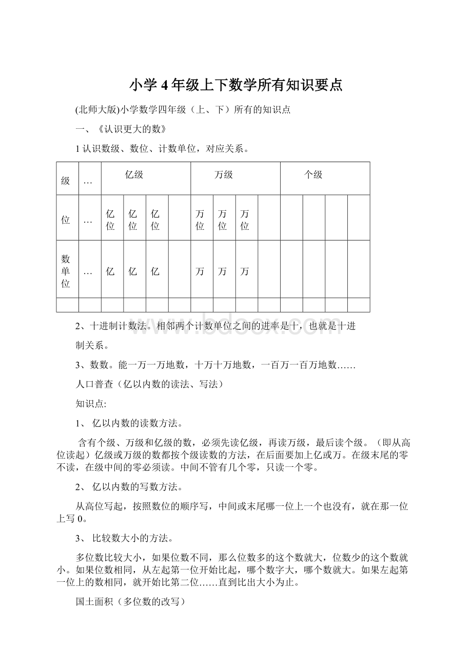 小学4年级上下数学所有知识要点文档格式.docx