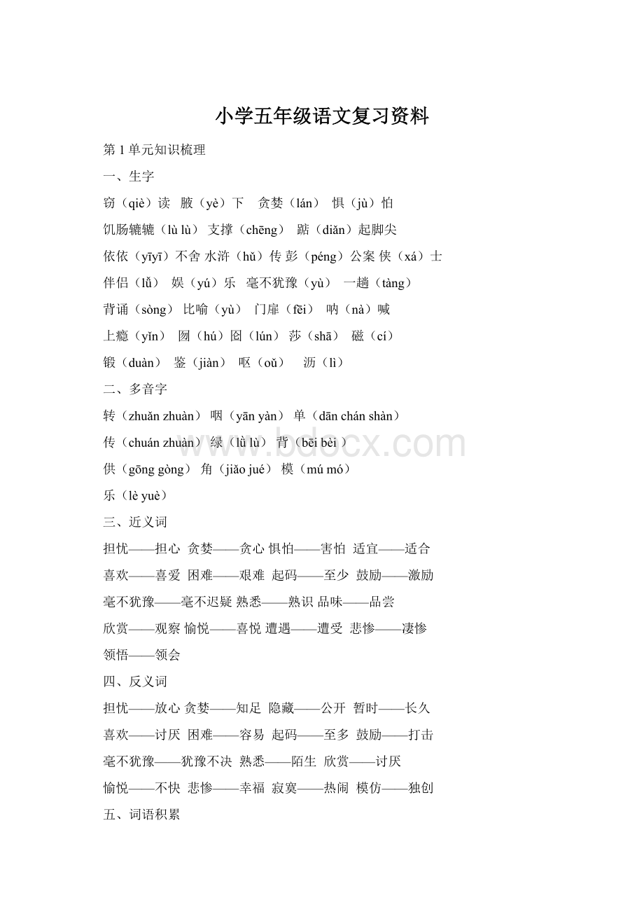 小学五年级语文复习资料文档格式.docx