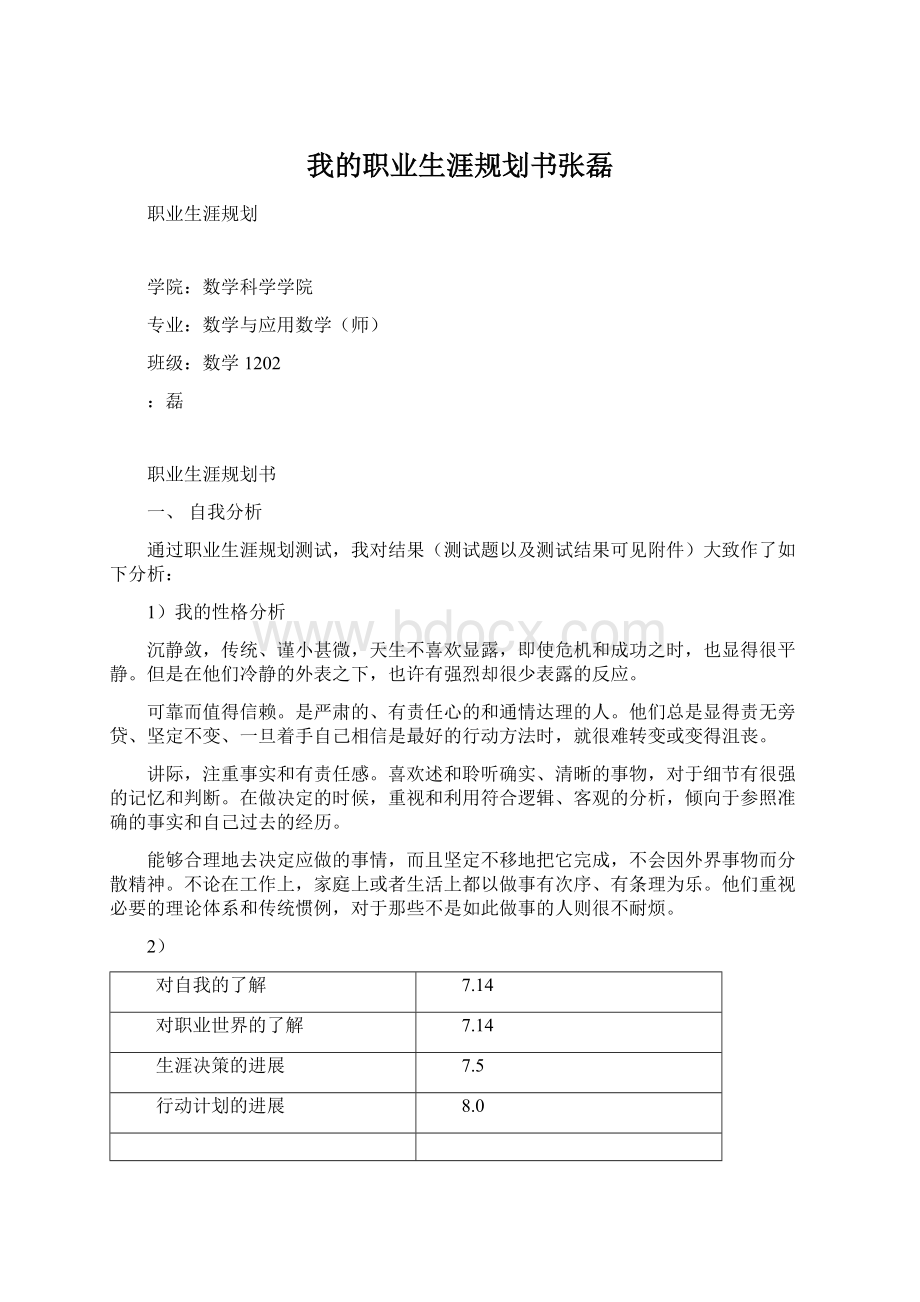 我的职业生涯规划书张磊.docx_第1页