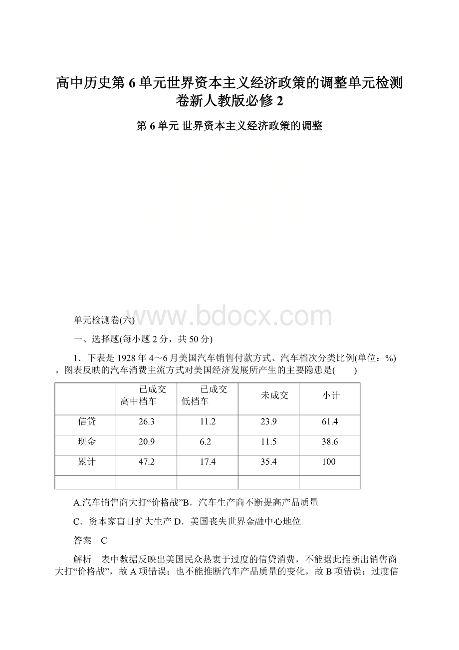 高中历史第6单元世界资本主义经济政策的调整单元检测卷新人教版必修2.docx_第1页