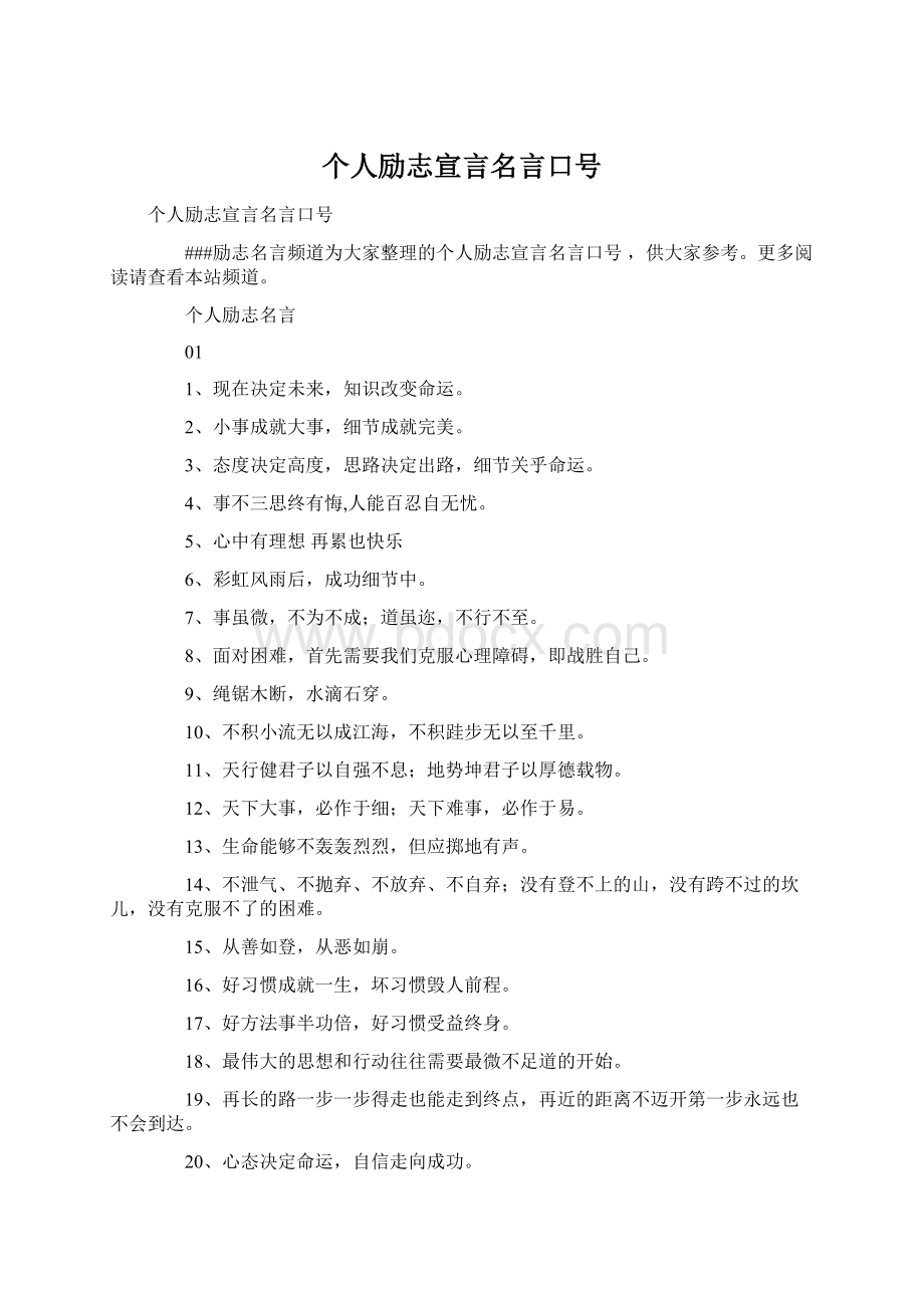 个人励志宣言名言口号.docx_第1页