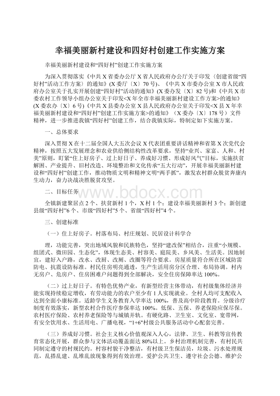 幸福美丽新村建设和四好村创建工作实施方案Word文档下载推荐.docx_第1页