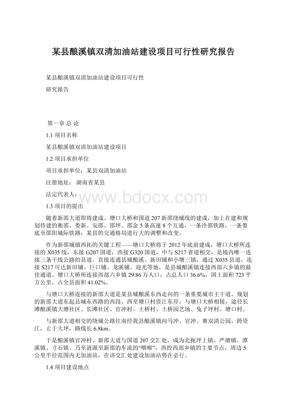 某县酿溪镇双清加油站建设项目可行性研究报告Word格式.docx