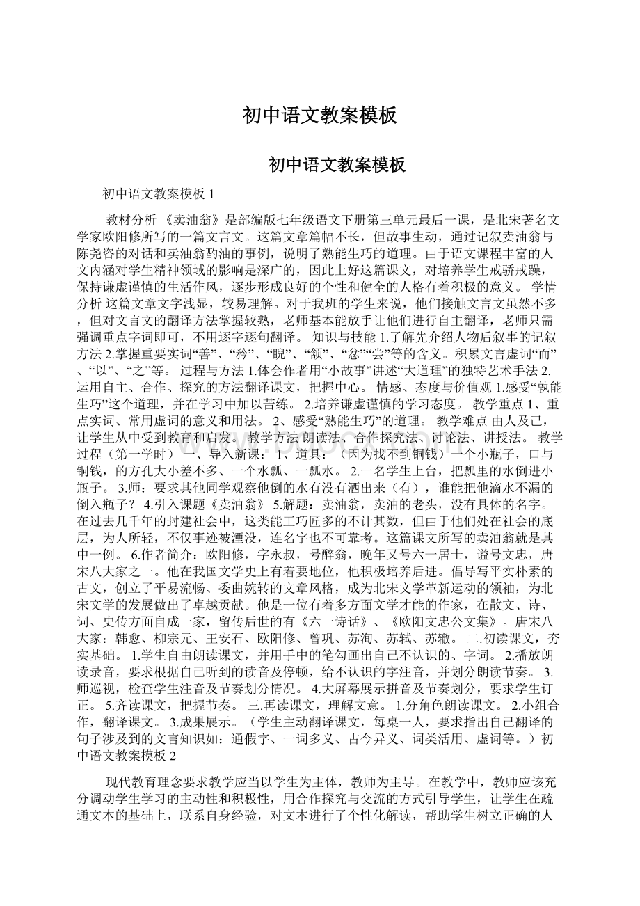 初中语文教案模板.docx