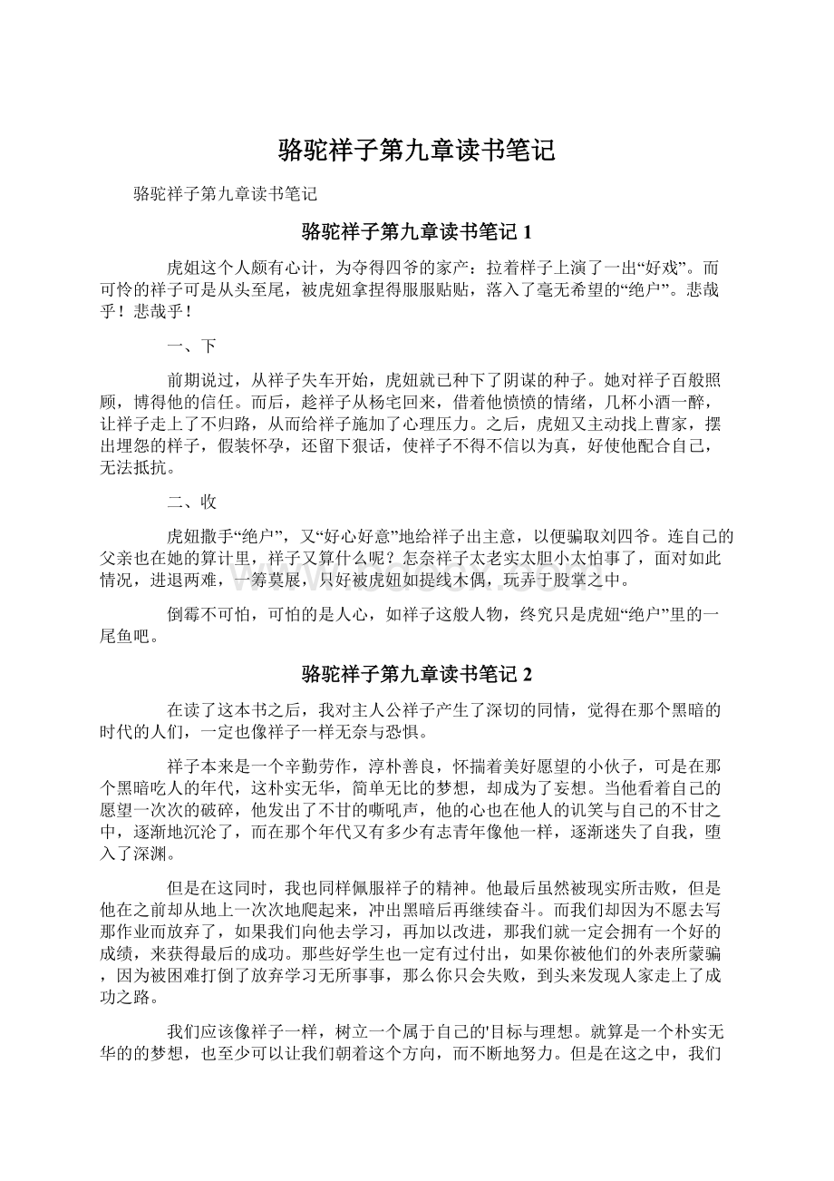 骆驼祥子第九章读书笔记文档格式.docx