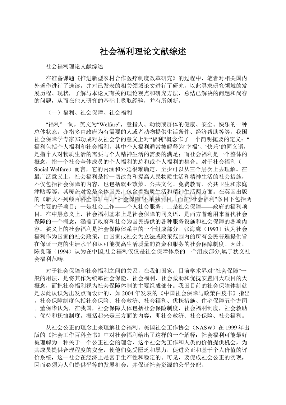 社会福利理论文献综述.docx_第1页