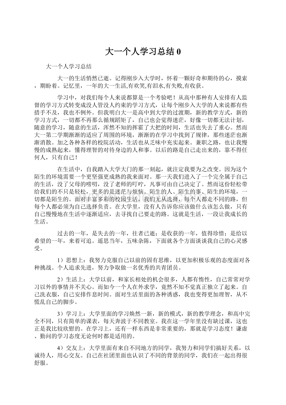 大一个人学习总结0Word文档下载推荐.docx