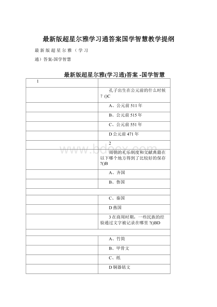 最新版超星尔雅学习通答案国学智慧教学提纲.docx