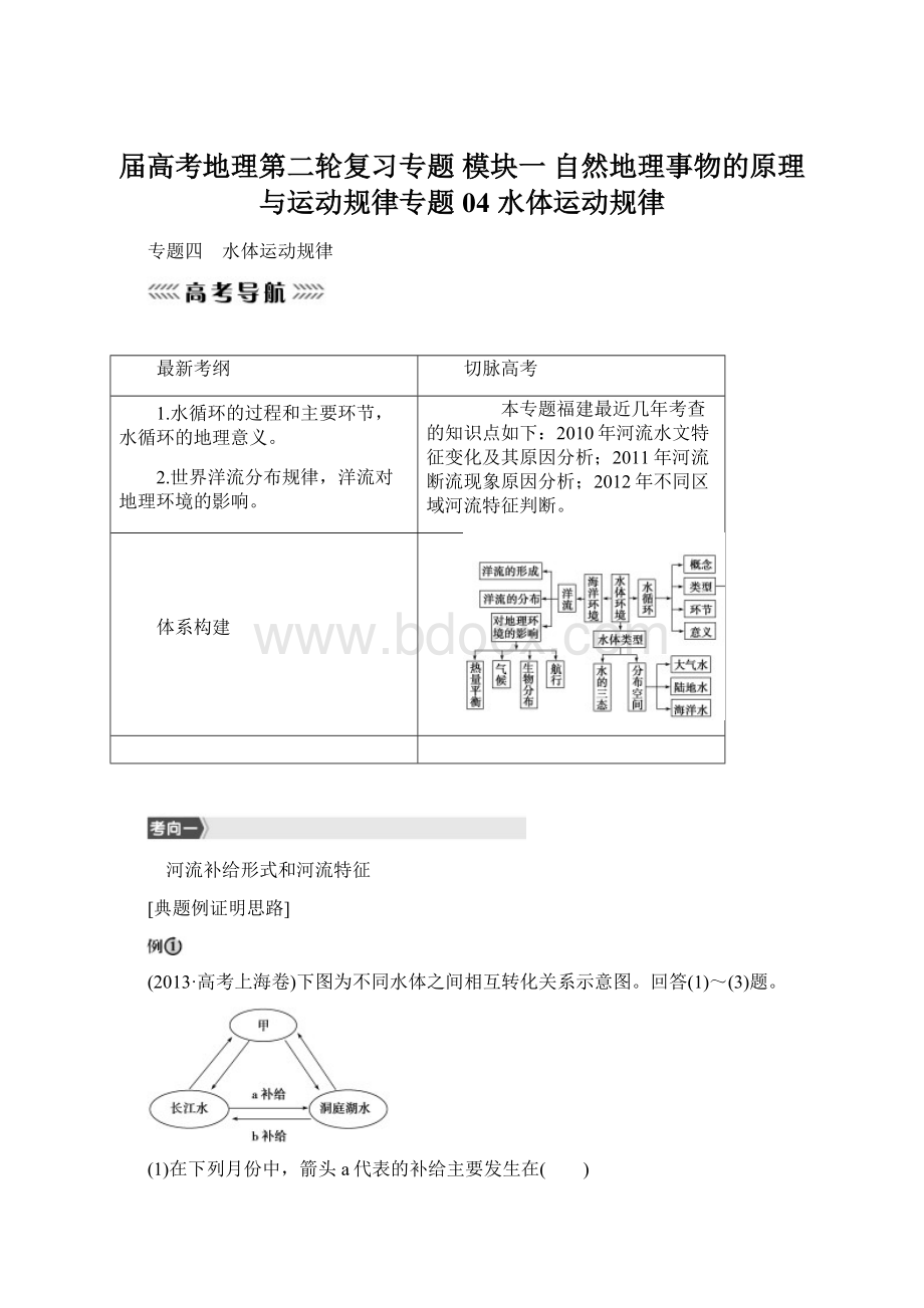 届高考地理第二轮复习专题模块一 自然地理事物的原理与运动规律专题04水体运动规律.docx_第1页