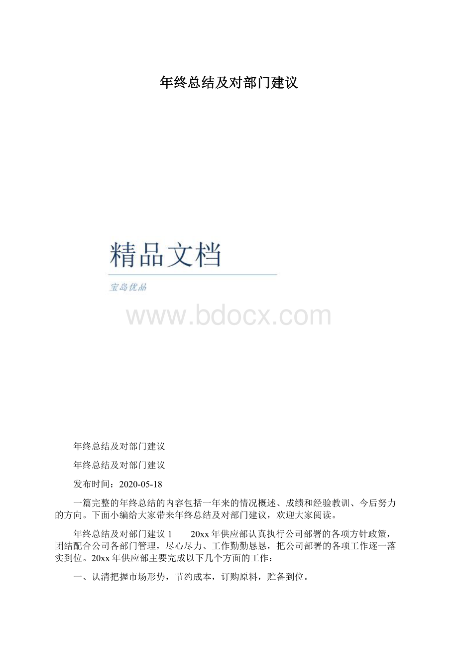 年终总结及对部门建议.docx