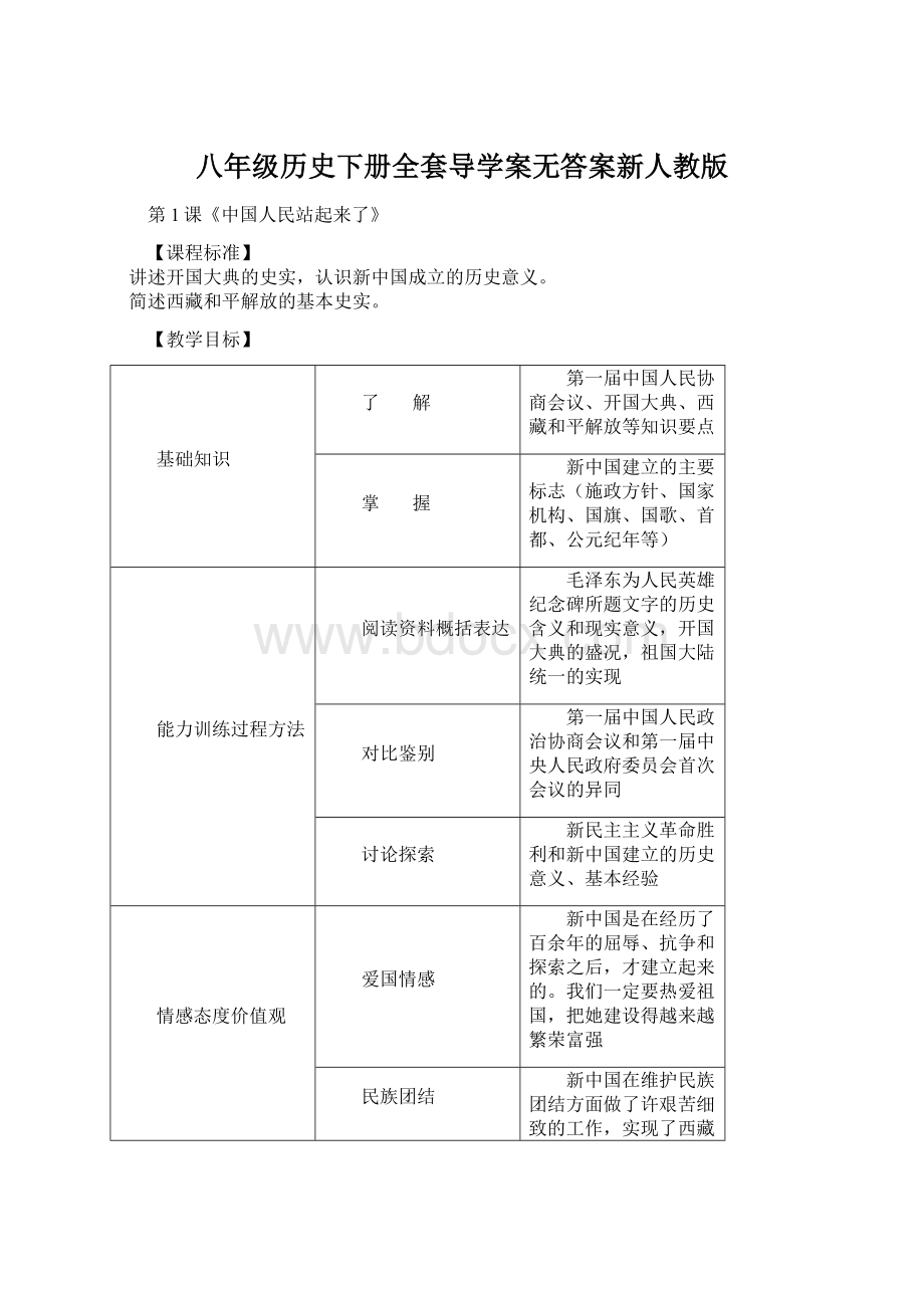 八年级历史下册全套导学案无答案新人教版.docx_第1页