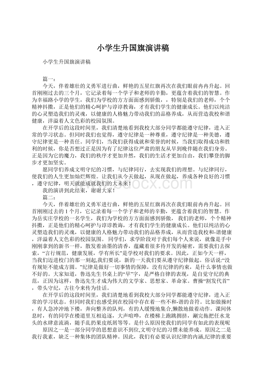 小学生升国旗演讲稿Word文档下载推荐.docx