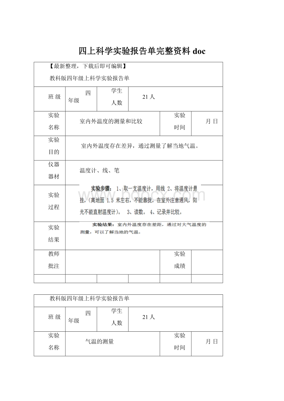 四上科学实验报告单完整资料doc.docx_第1页