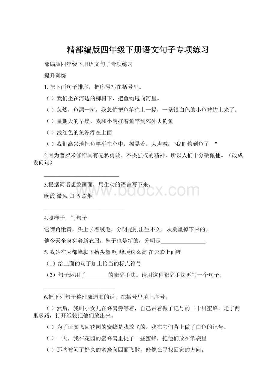 精部编版四年级下册语文句子专项练习Word格式.docx_第1页