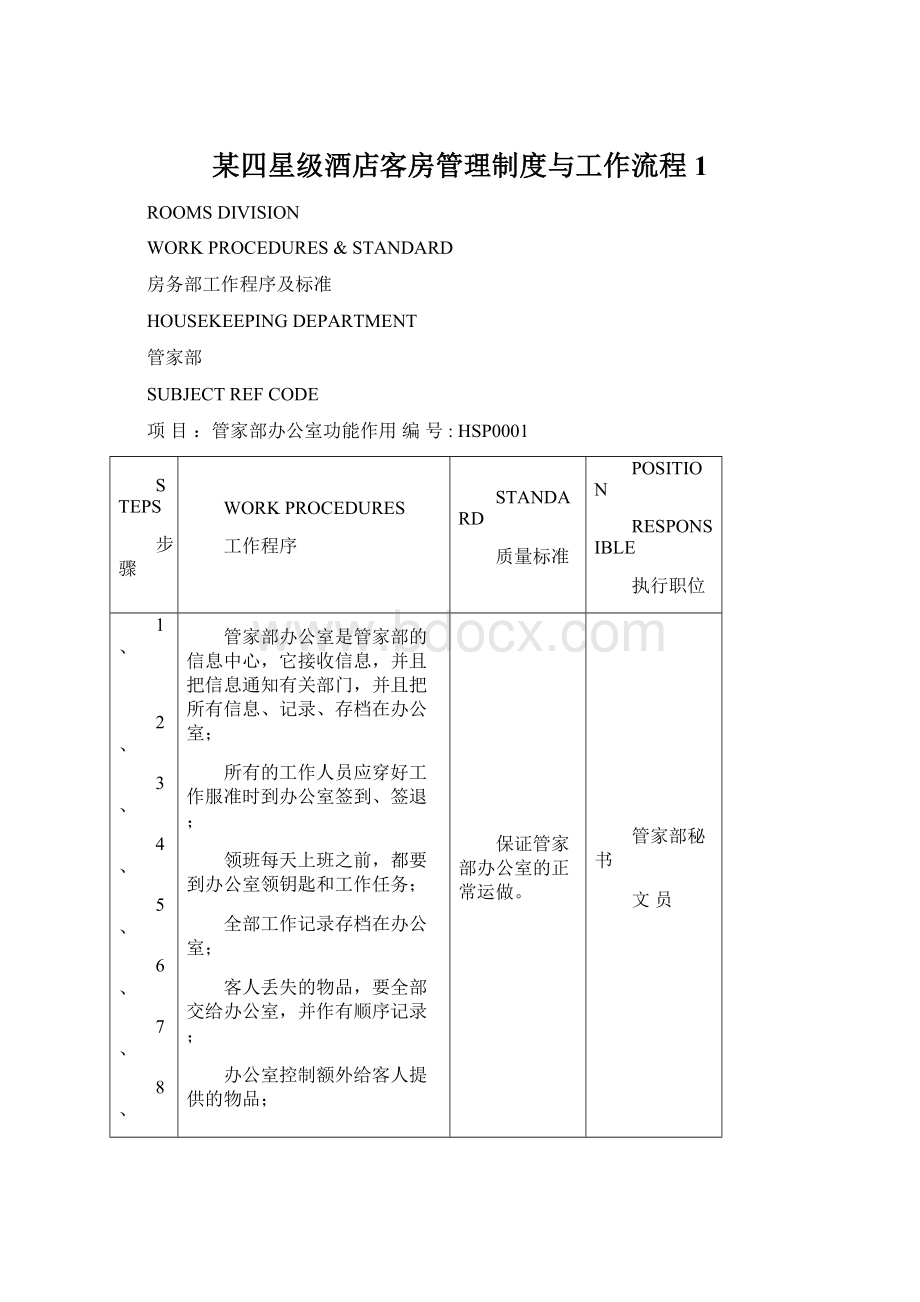 某四星级酒店客房管理制度与工作流程1.docx