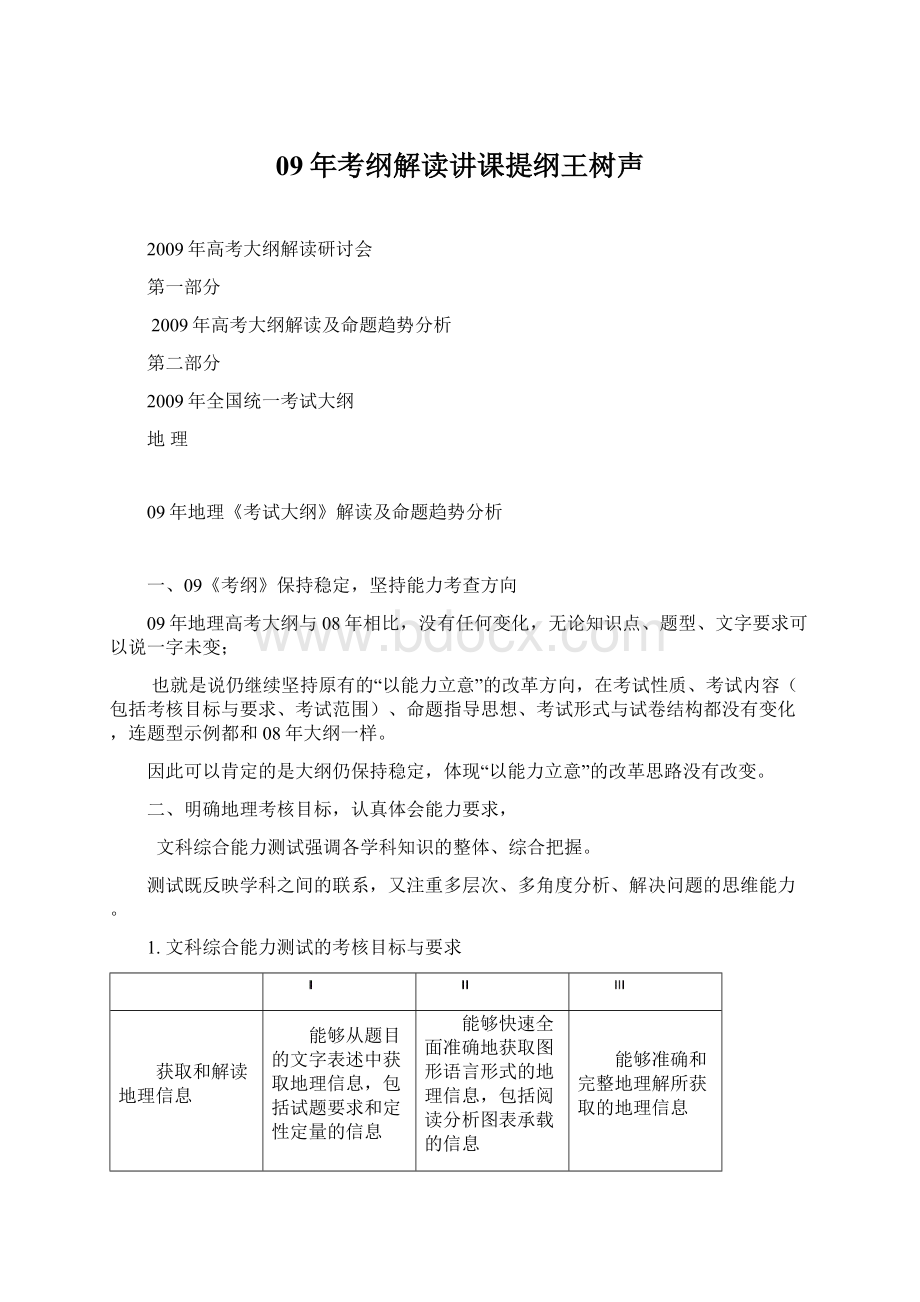 09年考纲解读讲课提纲王树声Word文档格式.docx