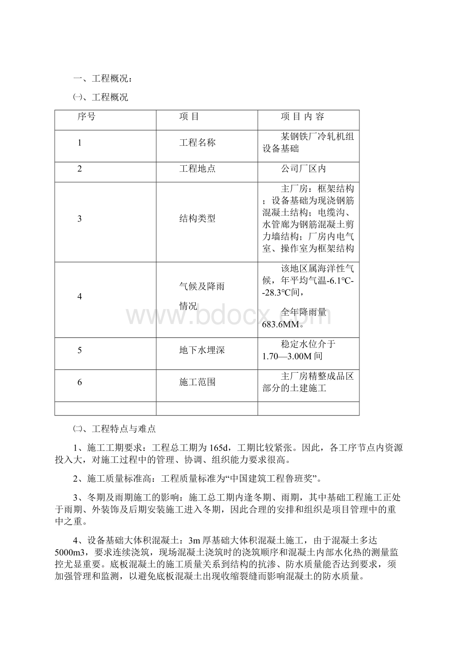 某钢铁厂冷轧机组设备基础施工组织设计Word文档下载推荐.docx_第2页