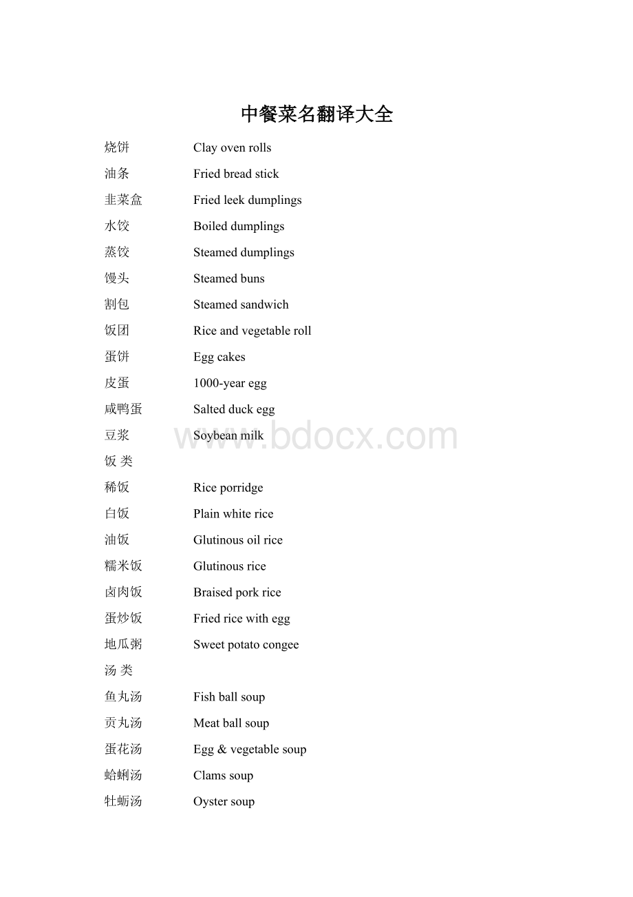 中餐菜名翻译大全Word文档下载推荐.docx_第1页